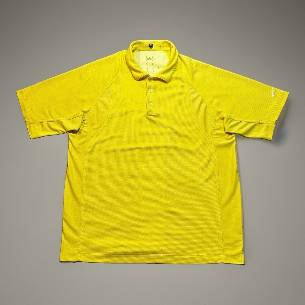 VTG Nike Golf Fit Dry Polo Shirt Mens Large Yellow Short Sleeve Breathable Vent